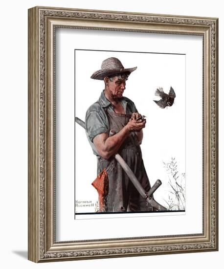 "Farmer and the Bird" or "Harvest Time", August 18,1923-Norman Rockwell-Framed Giclee Print