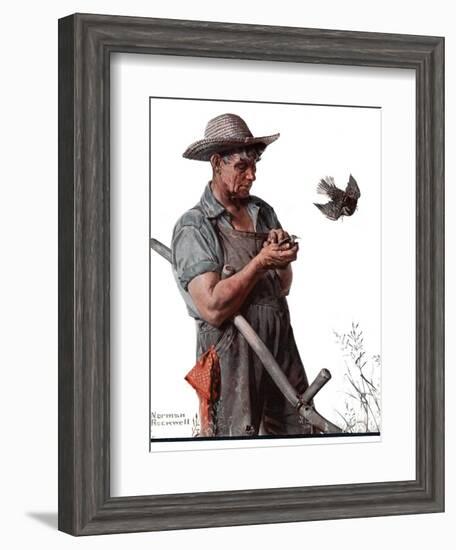 "Farmer and the Bird" or "Harvest Time", August 18,1923-Norman Rockwell-Framed Giclee Print