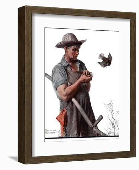 "Farmer and the Bird" or "Harvest Time", August 18,1923-Norman Rockwell-Framed Giclee Print