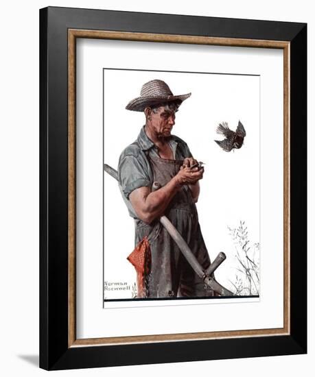 "Farmer and the Bird" or "Harvest Time", August 18,1923-Norman Rockwell-Framed Giclee Print