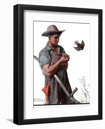 "Farmer and the Bird" or "Harvest Time", August 18,1923-Norman Rockwell-Framed Giclee Print