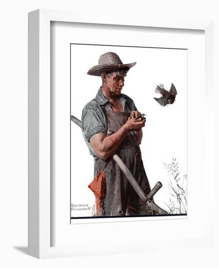 "Farmer and the Bird" or "Harvest Time", August 18,1923-Norman Rockwell-Framed Giclee Print