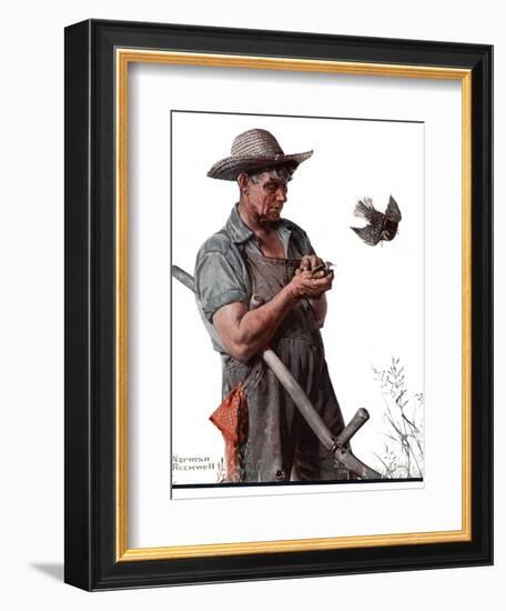 "Farmer and the Bird" or "Harvest Time", August 18,1923-Norman Rockwell-Framed Giclee Print