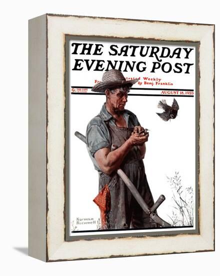 "Farmer and the Bird" or "Harvest Time" Saturday Evening Post Cover, August 18,1923-Norman Rockwell-Framed Premier Image Canvas