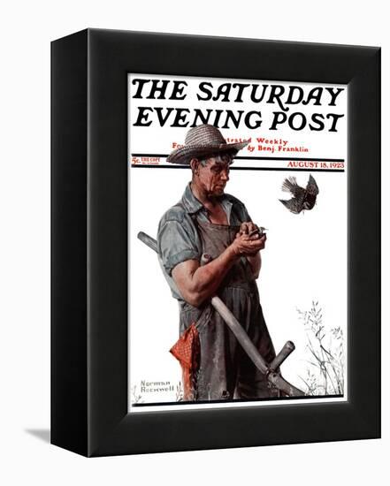 "Farmer and the Bird" or "Harvest Time" Saturday Evening Post Cover, August 18,1923-Norman Rockwell-Framed Premier Image Canvas