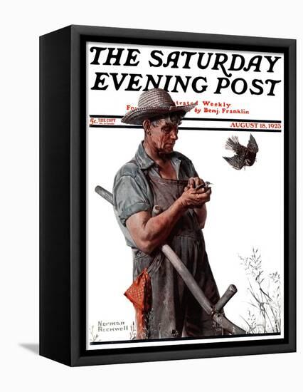 "Farmer and the Bird" or "Harvest Time" Saturday Evening Post Cover, August 18,1923-Norman Rockwell-Framed Premier Image Canvas