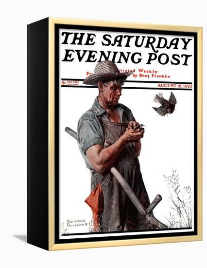 "Farmer and the Bird" or "Harvest Time" Saturday Evening Post Cover, August 18,1923-Norman Rockwell-Framed Premier Image Canvas