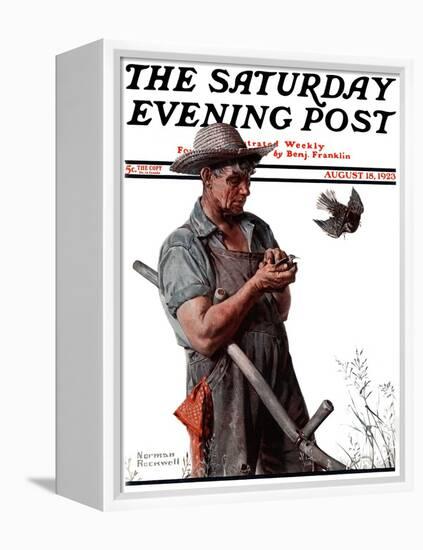 "Farmer and the Bird" or "Harvest Time" Saturday Evening Post Cover, August 18,1923-Norman Rockwell-Framed Premier Image Canvas