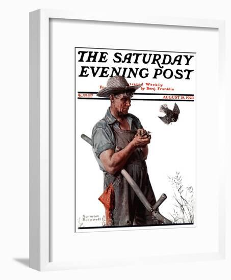 "Farmer and the Bird" or "Harvest Time" Saturday Evening Post Cover, August 18,1923-Norman Rockwell-Framed Giclee Print