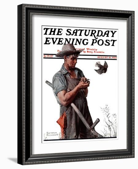 "Farmer and the Bird" or "Harvest Time" Saturday Evening Post Cover, August 18,1923-Norman Rockwell-Framed Giclee Print