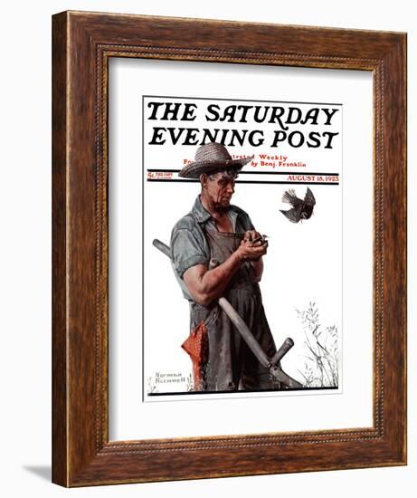 "Farmer and the Bird" or "Harvest Time" Saturday Evening Post Cover, August 18,1923-Norman Rockwell-Framed Giclee Print