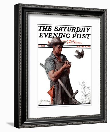 "Farmer and the Bird" or "Harvest Time" Saturday Evening Post Cover, August 18,1923-Norman Rockwell-Framed Giclee Print