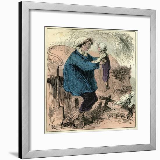 Farmer Child 19th Century Chicken Spade Country Side France-null-Framed Giclee Print