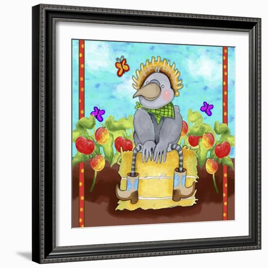 Farmer Crow Hay Bale-Valarie Wade-Framed Premium Giclee Print