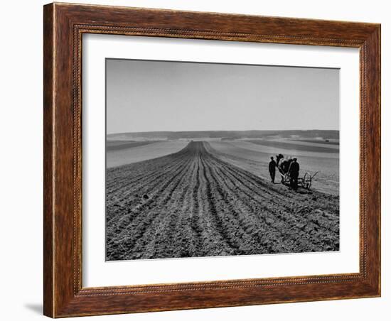 Farmer Lossening Top Soil of His Field-Dmitri Kessel-Framed Photographic Print