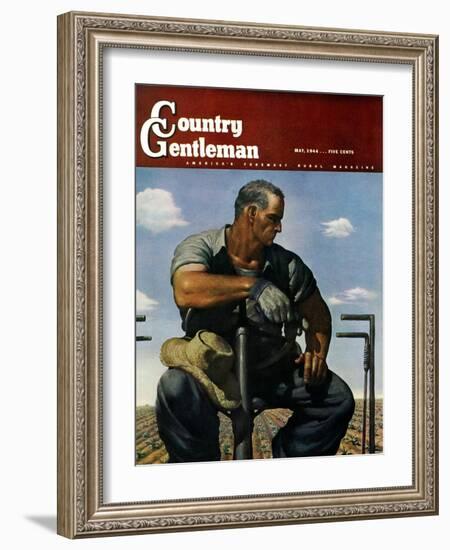 "Farmer on Tractor," Country Gentleman Cover, May 1, 1944-Robert Riggs-Framed Giclee Print