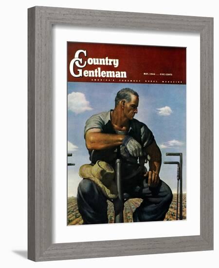 "Farmer on Tractor," Country Gentleman Cover, May 1, 1944-Robert Riggs-Framed Giclee Print