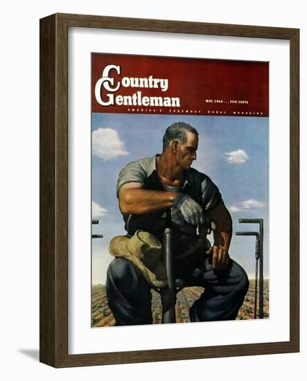 "Farmer on Tractor," Country Gentleman Cover, May 1, 1944-Robert Riggs-Framed Giclee Print