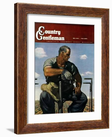 "Farmer on Tractor," Country Gentleman Cover, May 1, 1944-Robert Riggs-Framed Giclee Print