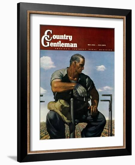 "Farmer on Tractor," Country Gentleman Cover, May 1, 1944-Robert Riggs-Framed Giclee Print