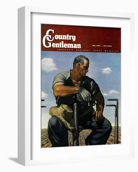 "Farmer on Tractor," Country Gentleman Cover, May 1, 1944-Robert Riggs-Framed Giclee Print