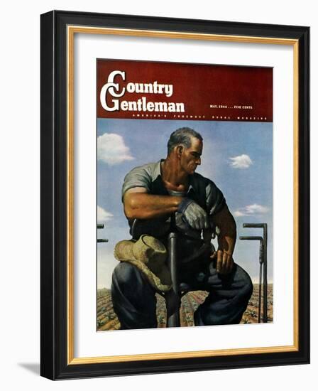 "Farmer on Tractor," Country Gentleman Cover, May 1, 1944-Robert Riggs-Framed Giclee Print