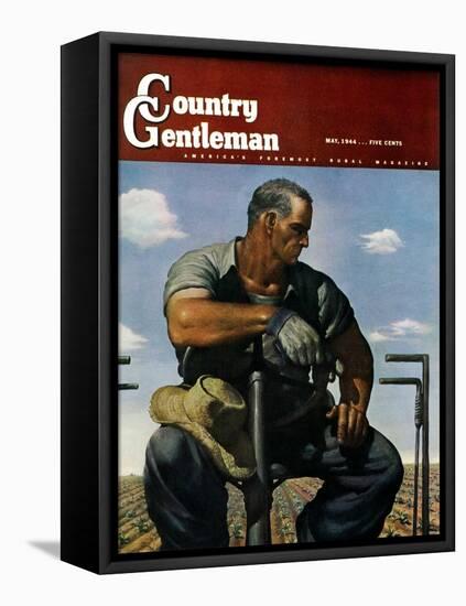 "Farmer on Tractor," Country Gentleman Cover, May 1, 1944-Robert Riggs-Framed Premier Image Canvas