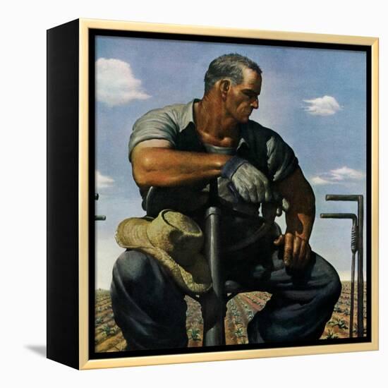 "Farmer on Tractor,"May 1, 1944-Robert Riggs-Framed Premier Image Canvas