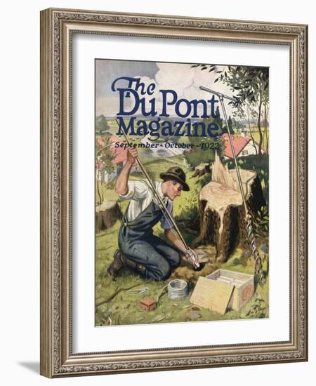 Farmer Planting Dupont Dynamite, Front Cover of the 'Dupont Magazine', September-October 1922-American School-Framed Giclee Print
