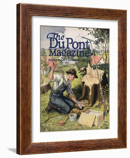 Farmer Planting Dupont Dynamite, Front Cover of the 'Dupont Magazine', September-October 1922-American School-Framed Giclee Print