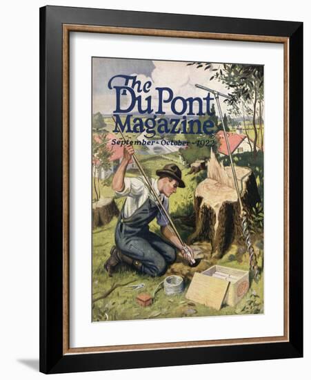 Farmer Planting Dupont Dynamite, Front Cover of the 'Dupont Magazine', September-October 1922-American School-Framed Giclee Print