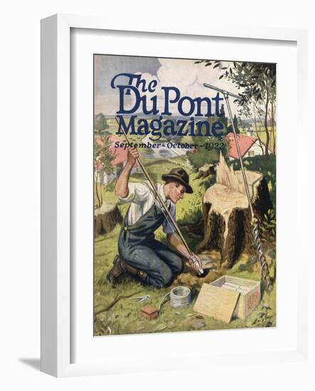 Farmer Planting Dupont Dynamite, Front Cover of the 'Dupont Magazine', September-October 1922-American School-Framed Giclee Print