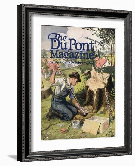 Farmer Planting Dupont Dynamite, Front Cover of the 'Dupont Magazine', September-October 1922-American School-Framed Giclee Print