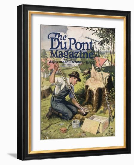 Farmer Planting Dupont Dynamite, Front Cover of the 'Dupont Magazine', September-October 1922-American School-Framed Giclee Print