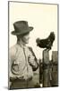 Farmer Talking to Rooster-null-Mounted Art Print