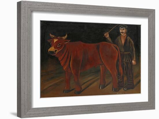 Farmer with Bull, 1916-Niko Pirosmani-Framed Giclee Print