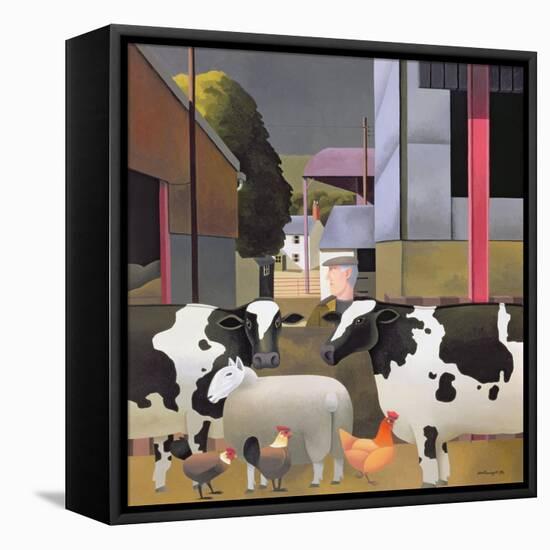 Farmer with Cows, 1992-Reg Cartwright-Framed Premier Image Canvas