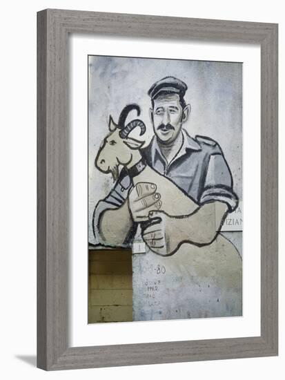 Farmer with Goat, Mural in Orgosolo, Sardinia, Italy-null-Framed Giclee Print