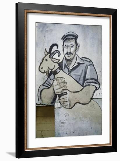 Farmer with Goat, Mural in Orgosolo, Sardinia, Italy-null-Framed Giclee Print