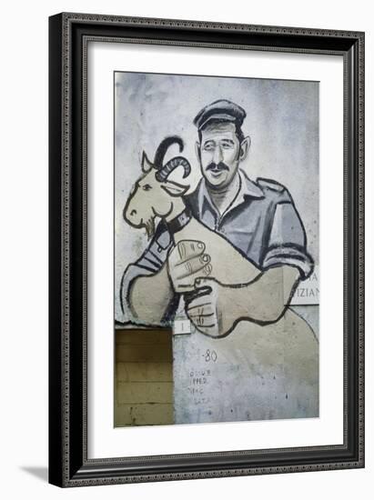 Farmer with Goat, Mural in Orgosolo, Sardinia, Italy-null-Framed Giclee Print