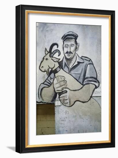 Farmer with Goat, Mural in Orgosolo, Sardinia, Italy-null-Framed Giclee Print