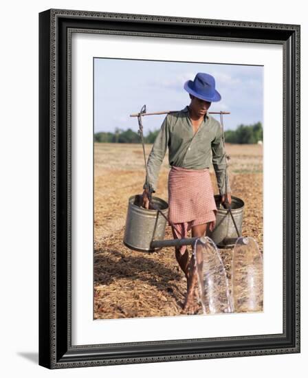 Farmer with Watering Cans, Cambodia, Indochina, Southeast Asia-Tim Hall-Framed Photographic Print