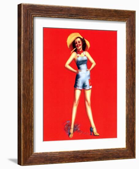 "Farmerette" 1950s Pin-Up  Girl by Billy Devorss-Piddix-Framed Art Print