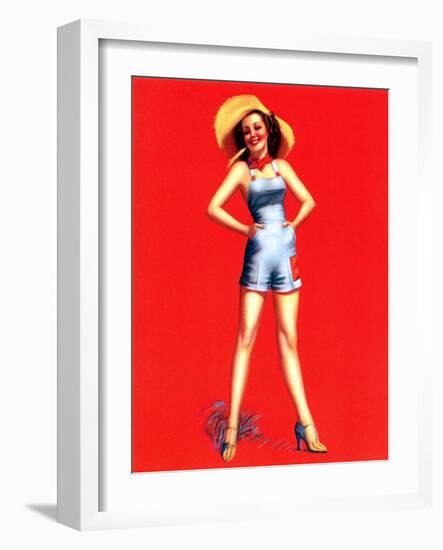 "Farmerette" 1950s Pin-Up  Girl by Billy Devorss-Piddix-Framed Art Print