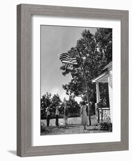 Farmers Family Saluting the Us Flag, During the Drought in Central and South Missouri-John Dominis-Framed Photographic Print