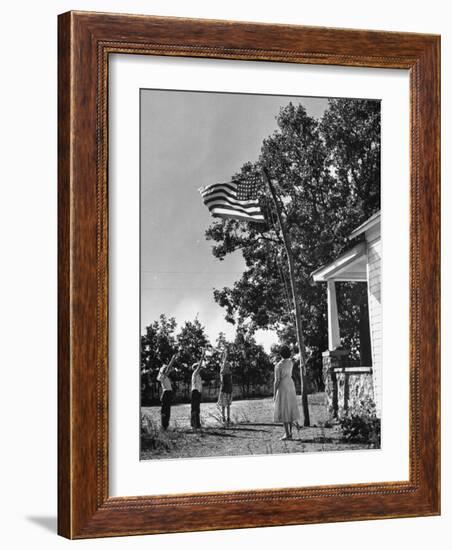 Farmers Family Saluting the Us Flag, During the Drought in Central and South Missouri-John Dominis-Framed Photographic Print