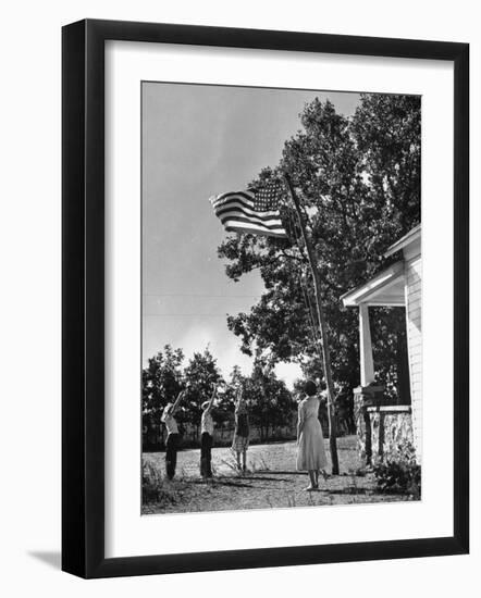 Farmers Family Saluting the Us Flag, During the Drought in Central and South Missouri-John Dominis-Framed Photographic Print