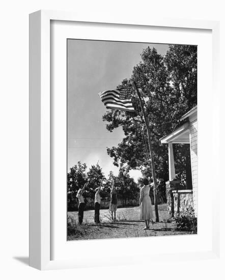 Farmers Family Saluting the Us Flag, During the Drought in Central and South Missouri-John Dominis-Framed Photographic Print