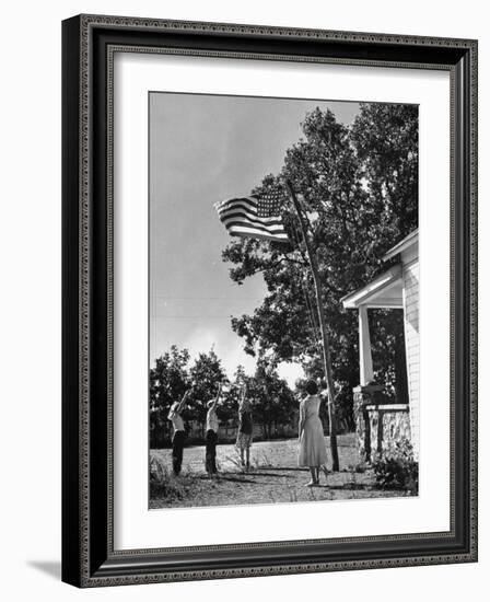 Farmers Family Saluting the Us Flag, During the Drought in Central and South Missouri-John Dominis-Framed Photographic Print