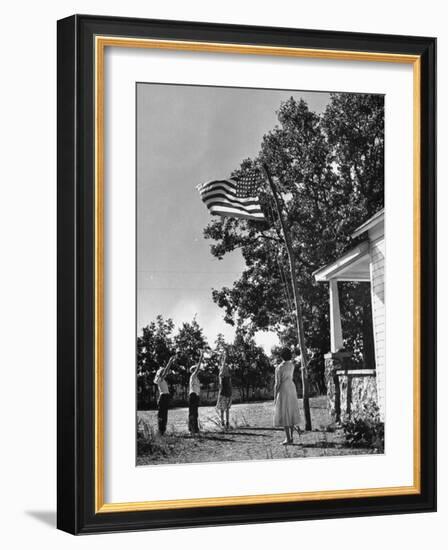 Farmers Family Saluting the Us Flag, During the Drought in Central and South Missouri-John Dominis-Framed Photographic Print